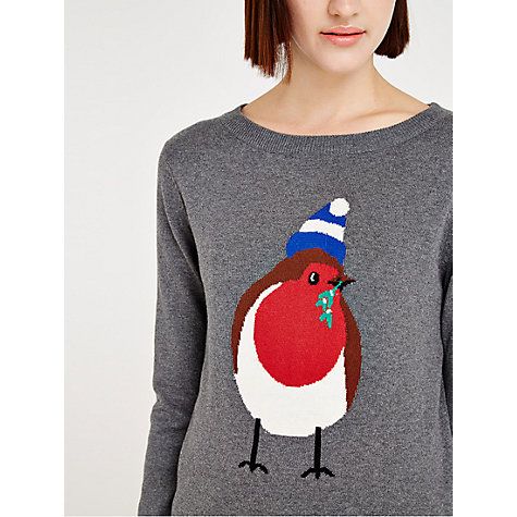 Robin on grey marl jumper Christmas Jumpers Women s Christmas Jumpers Christmas Jumpers