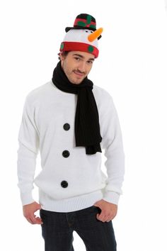 Men's snowman funny jumper with scarf and hat