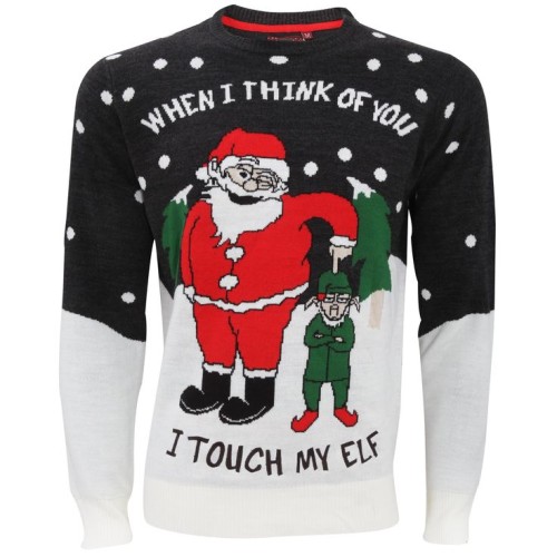 When I think of you, I touch my elf - rude Christmas jumper