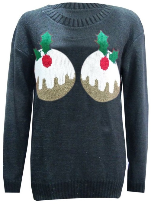 Women's Christmas pudding jumper - as worn by Holly Willaboobies on Celebrity Juice