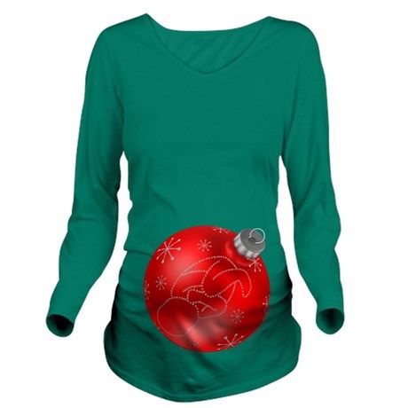 Green, long sleeve Christmas maternity jumper with red bauble