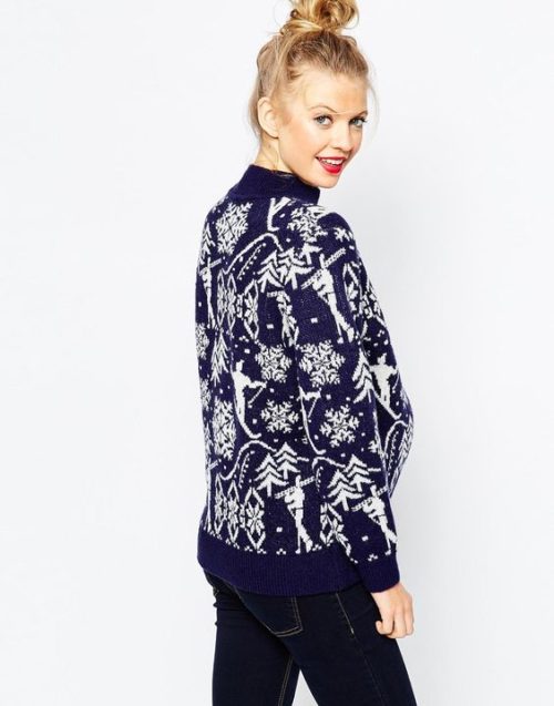 Navy blue ski pattern maternity jumper