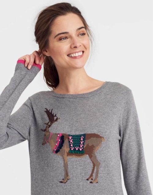 Festive luse, grey reindeer jumper