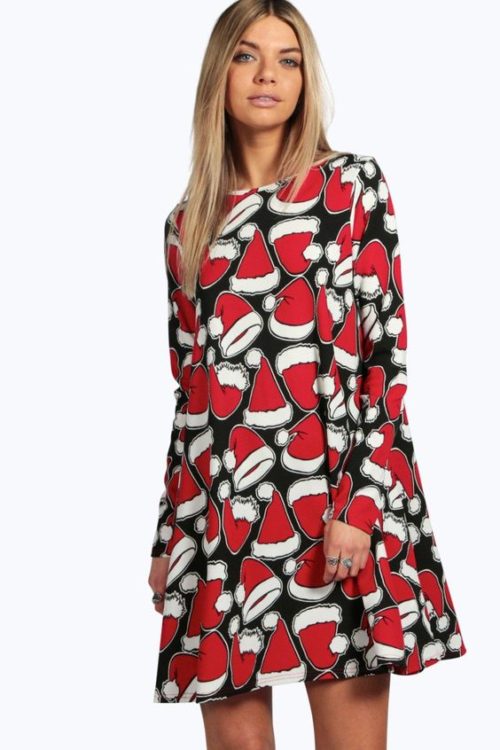 Santa hat printed Christmas dress