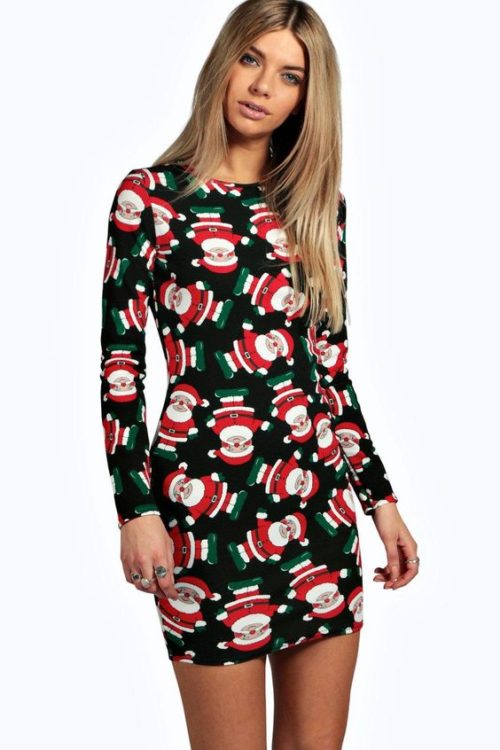 Santa printed bodycon dress