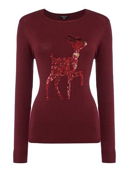 Sparkly sequin reindeer cmas jumper