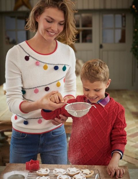 Women's Christmas jumper with bauble design and real pom poms