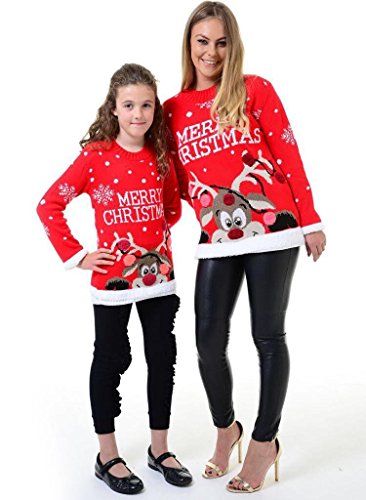 Matching reindeer jumpers in red