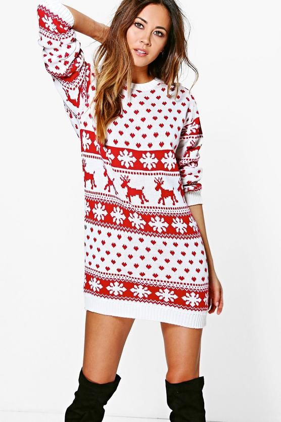UK Womens Christmas Jumper Dress Santa Snowman Long Sleeves Ladies Mini 6-18 SwN