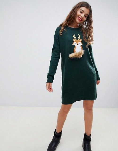 Fox Christmas Jumper Dress
