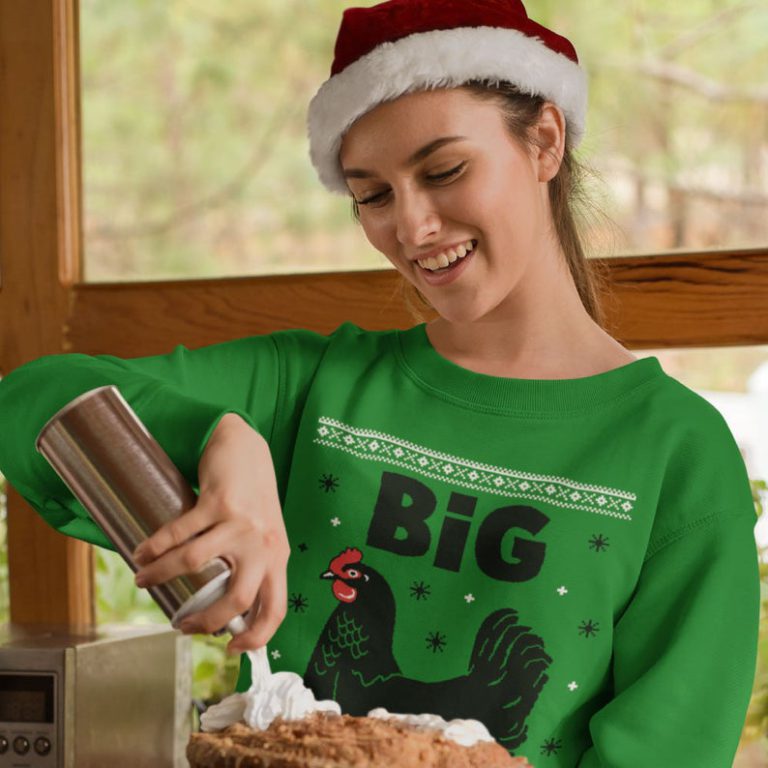 Christmas big black **** – chicken design sweatshirt, in green