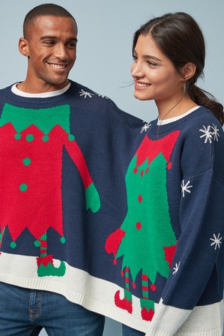 Navy Novelty Christmas Double Jumper, front