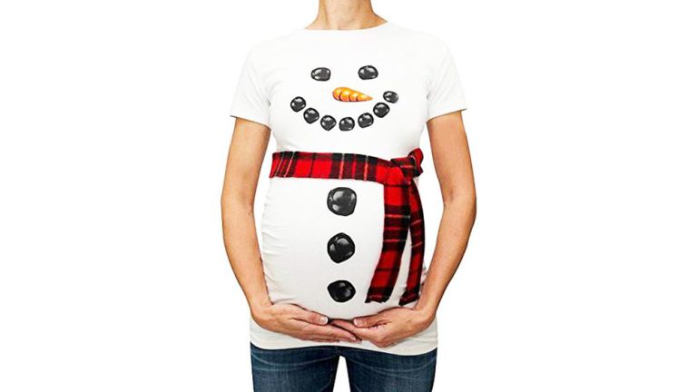 Women Christmas Snowman Cartoon Maternity t-shirt, in white