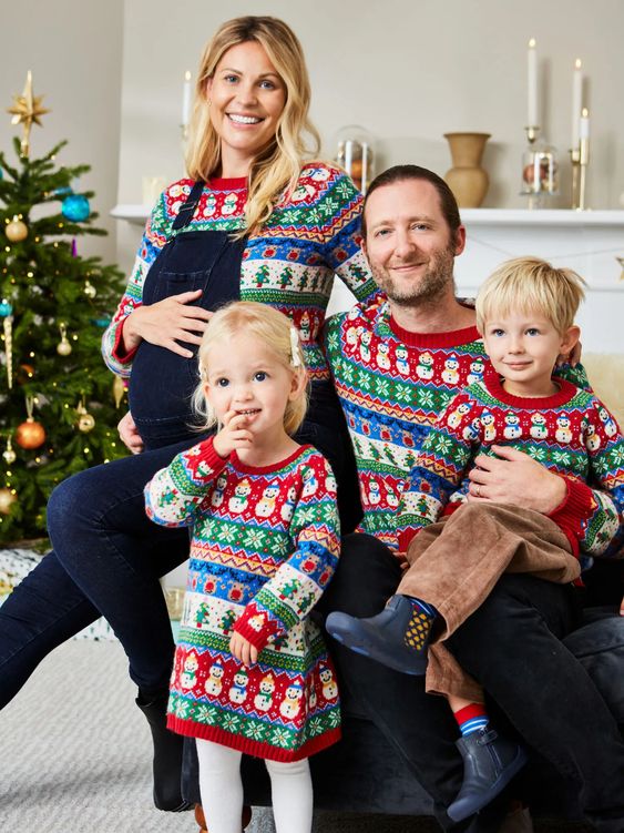 girls matching fair isle Christmas jumper dress