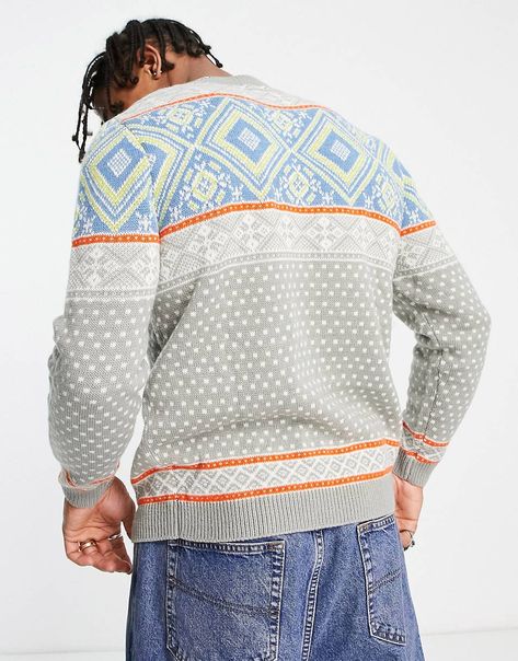 Christmas grey fair isle design jumper on ASOS, for men