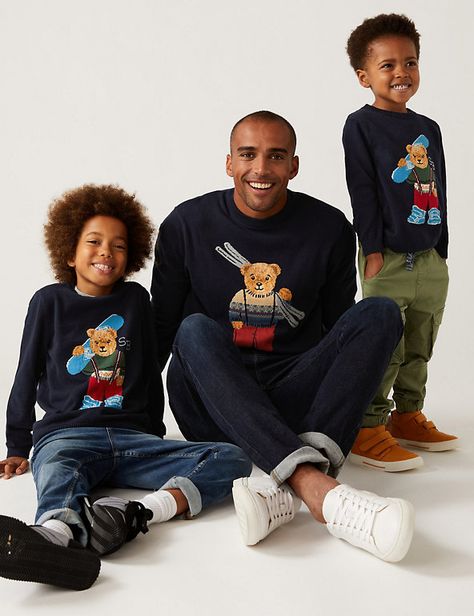 Christmas matching family jumpers from M&S, in blue, for children
