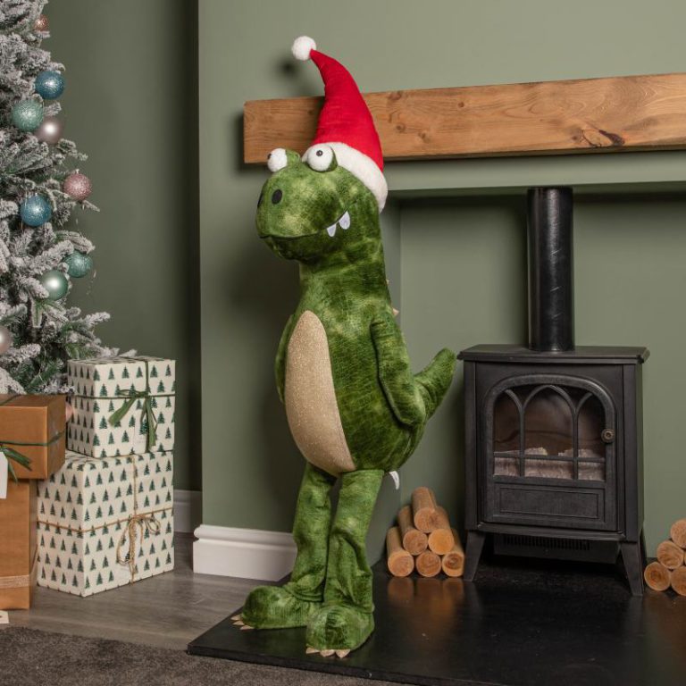 1.17m Humongous Green Standing Christmas Dinosaur with Santa Hat from Debenhams