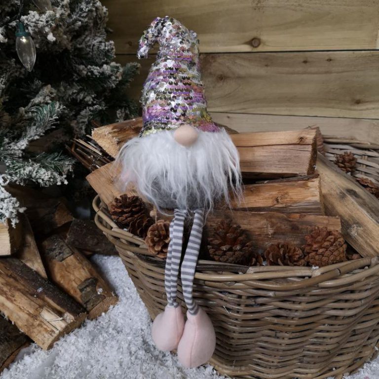 49cm Festive Christmas Sitting Gonk with Dangly Legs & Sequin Hat in Pink & Grey from Debenhams