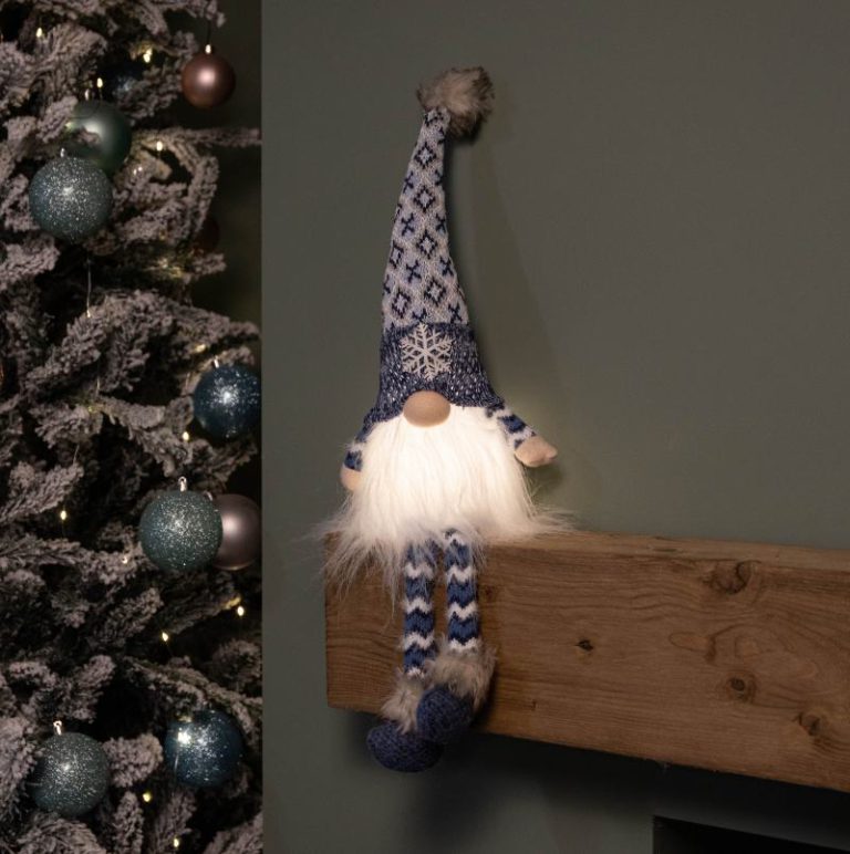 55cm Battery Operated Light up Blue Christmas Gonk with Dangly Legs & Snowflake Hat from Debenhams