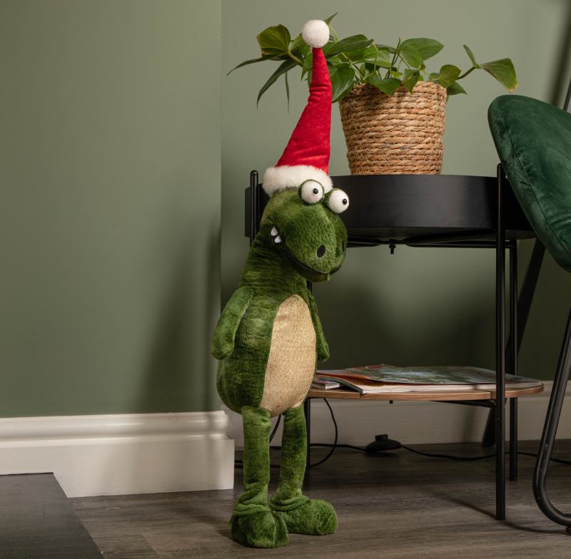 60cm Green Standing Christmas Dinosaur with Santa Hat from Debenhams