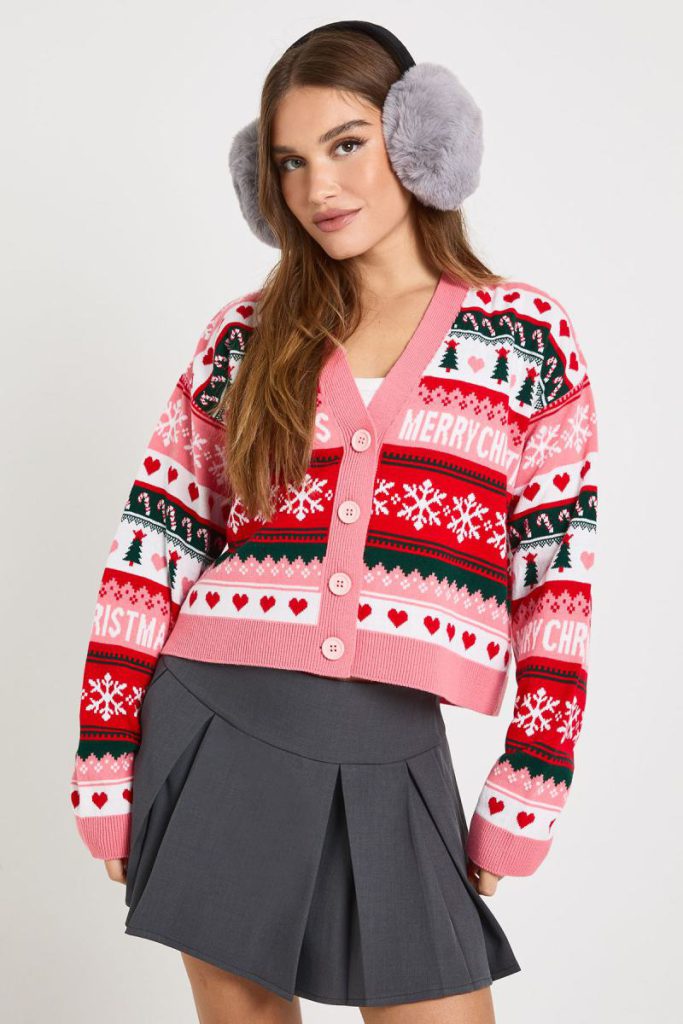 All Over Jacquard Fairisle Christmas Cardigan from Boohoo