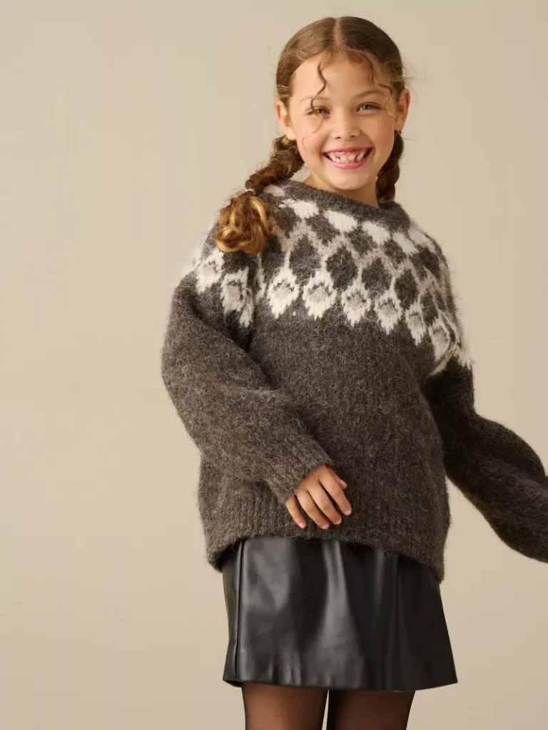 Angel & Rocket Kids' Charlie Fair Isle Jumper, Brown Christmas jumper from John Lewis