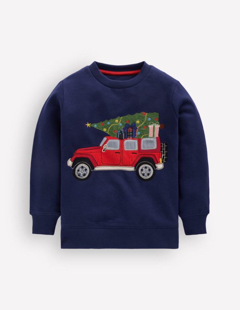 Applique sweatshirt in College Navy, Christmas Car from Boden