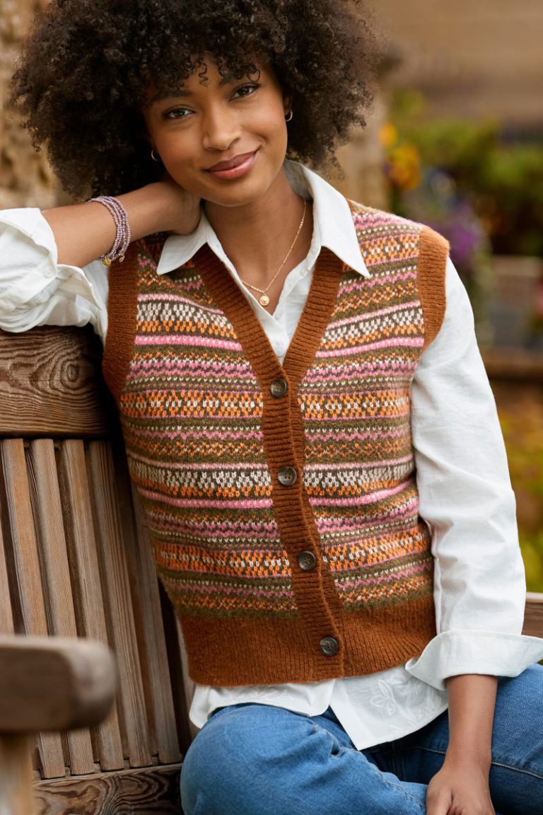 Autumn Days Fairisle Button Through Knitted Vest Christmas jumper from Debenhams