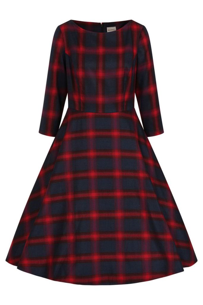 Barbara Christmas Checks Swing Dress in Red-Blue from Debenhams
