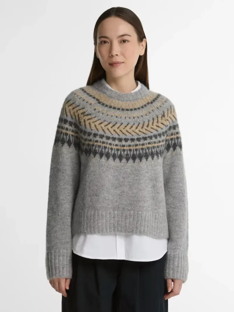 Barbour Annette Fair Isle Crew Neck Jumper, Brown/Multi Christmas jumper from John Lewis