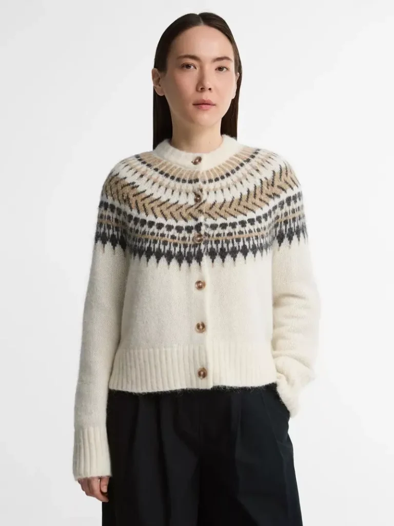 Barbour Pauline Fair Isle Cardigan, White/Brown Christmas jumper from John Lewis