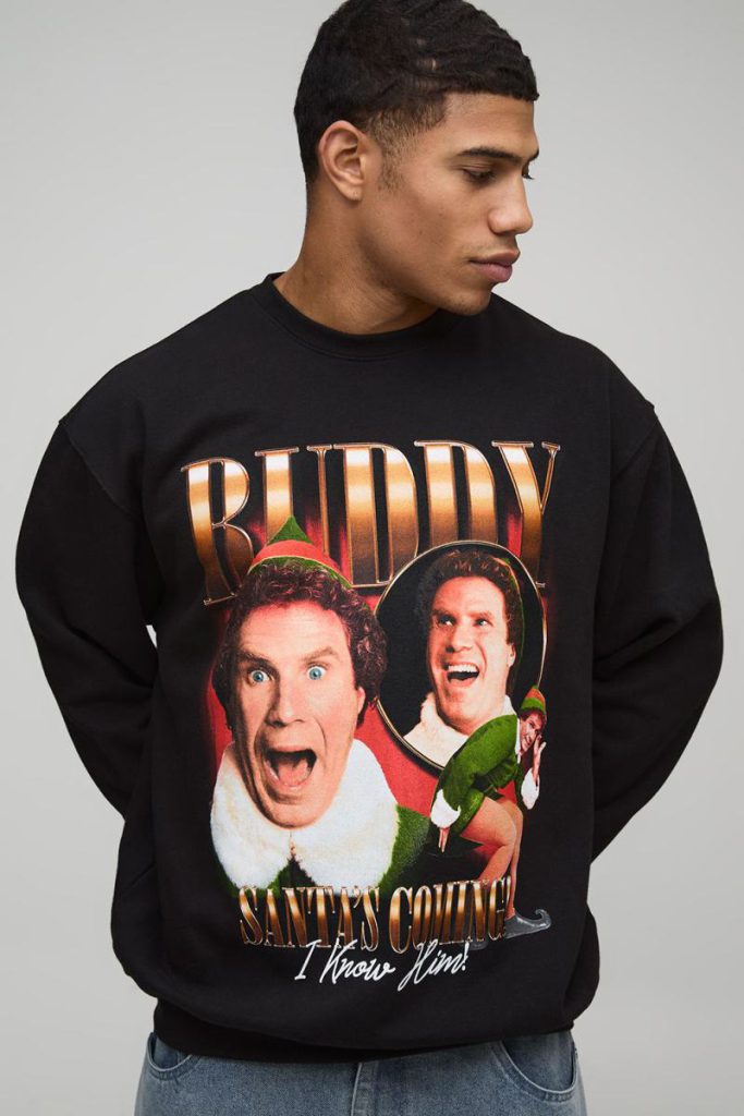 Black Oversized Buddy Elf Christmas License Printed Sweatshirt from Debenhams