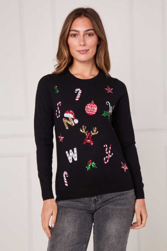 Black Sequin Christmas Jumper from Boohoo