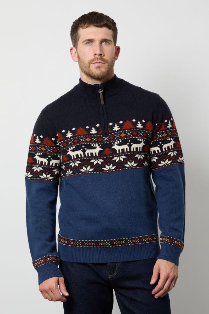 Blue Half Zip Knitted Christmas Jumper from Debenhams