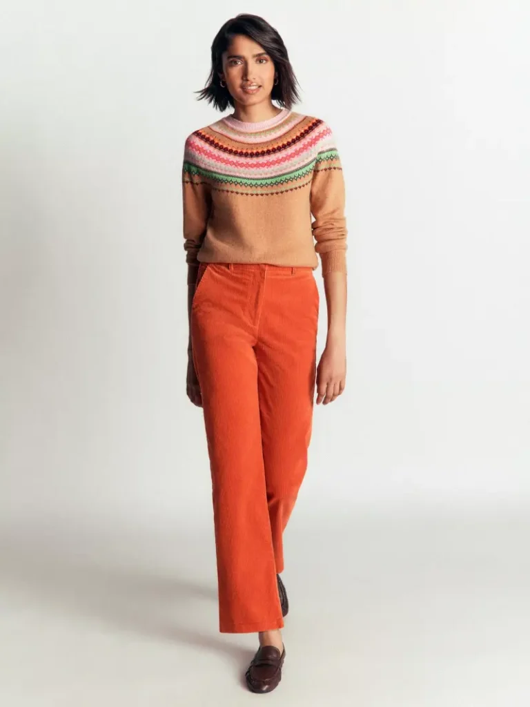 Boden Edie Fair Isle Crew Neck Jumper, Camel/Multi Christmas jumper from John Lewis
