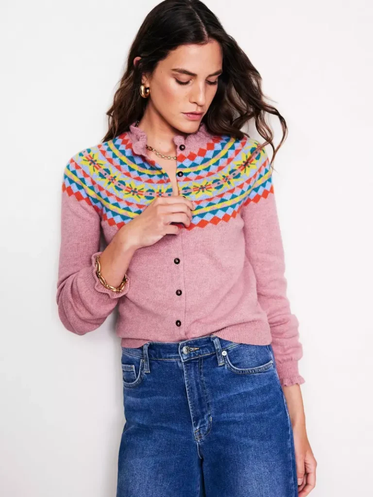 Boden Fae Fair Isle Frill Wool Blend Cardigan Christmas jumper from John Lewis
