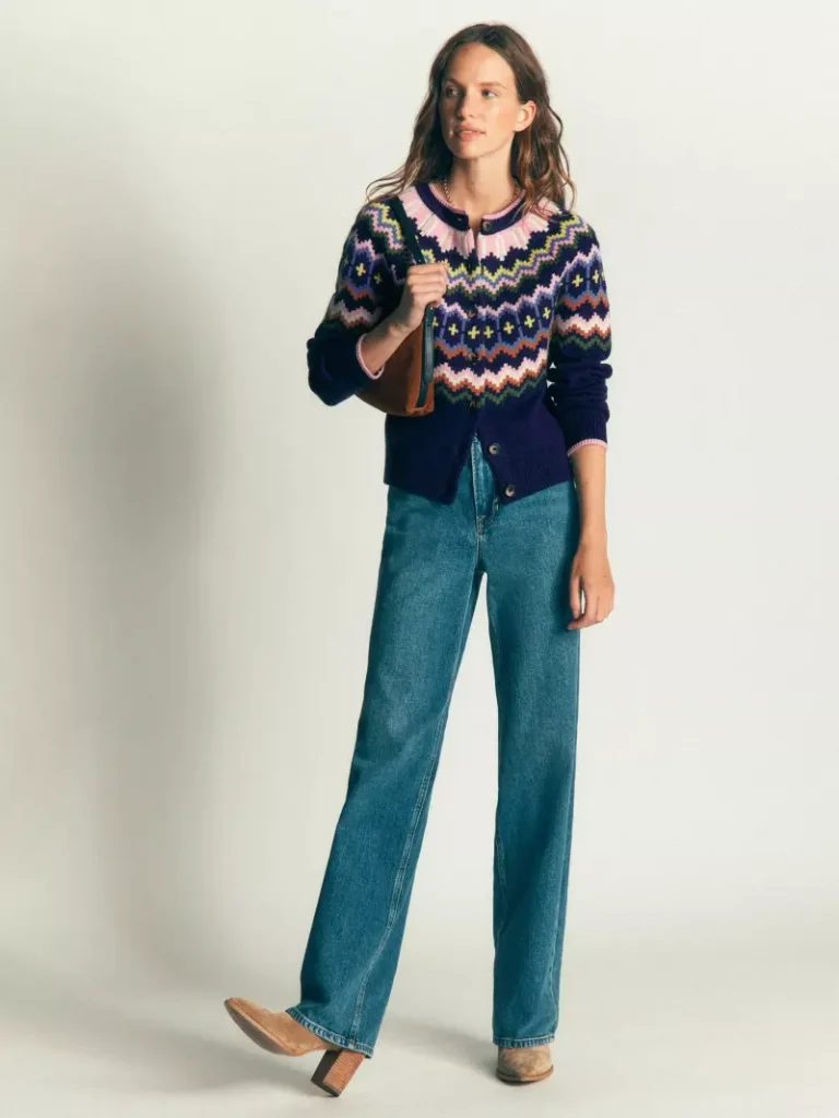 Boden Fair Isle Cardigan, Navy Christmas jumper from John Lewis
