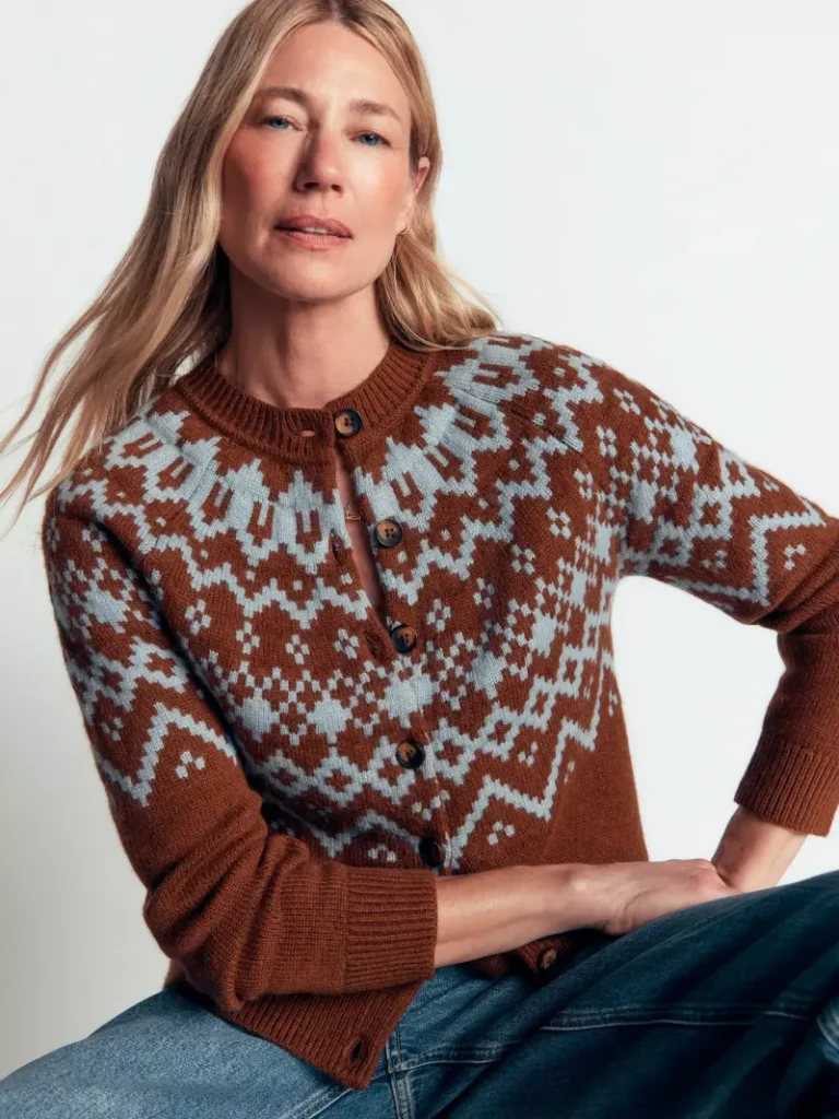 Boden Mae Fair Isle Cardigan, Potting Soil Christmas jumper from John Lewis