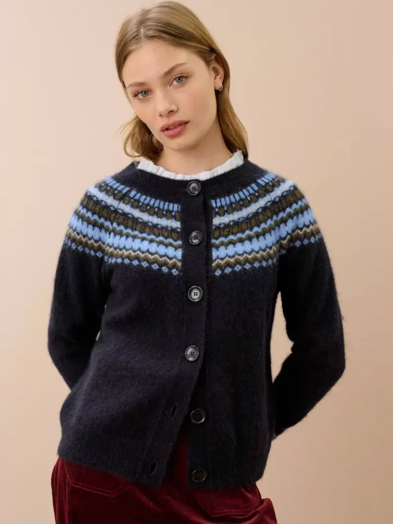 Brora Alpaca Blend Fair Isle Yoke Cardigan, Ink Christmas jumper from John Lewis