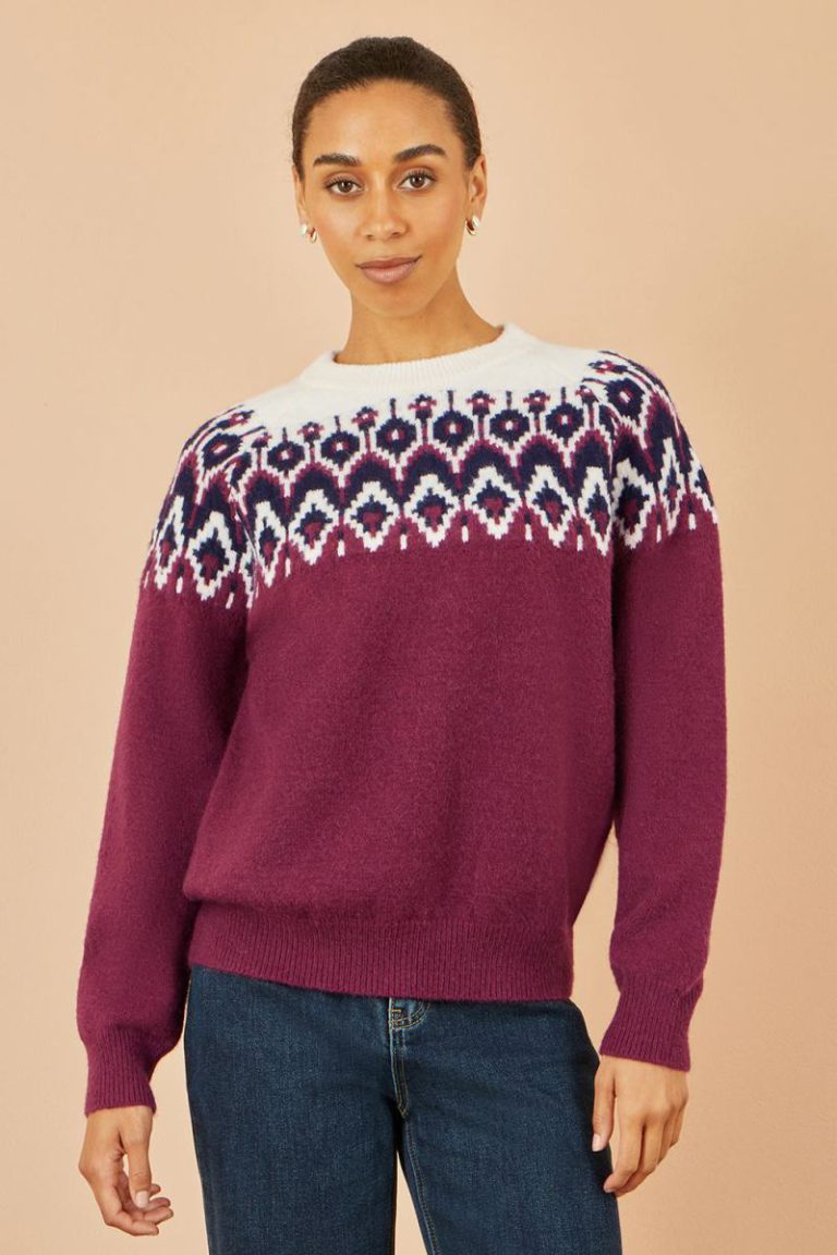 Burgundy Fair isle Relaxed Fit Knitted Jumper Christmas jumper from Debenhams