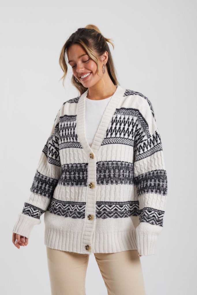 Button Through Fairisle Stripe Cardigan Christmas jumper from Boohoo
