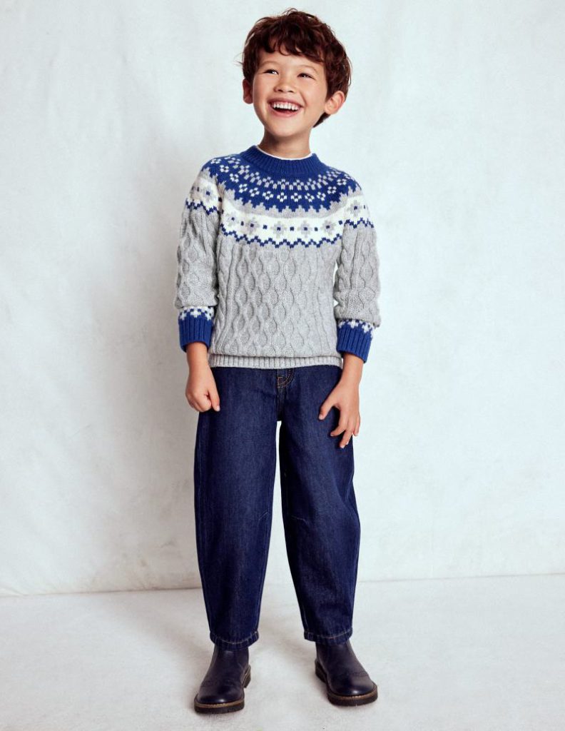 Cable Fair Isle Jumper in Grey Marl Christmas jumper from Boden