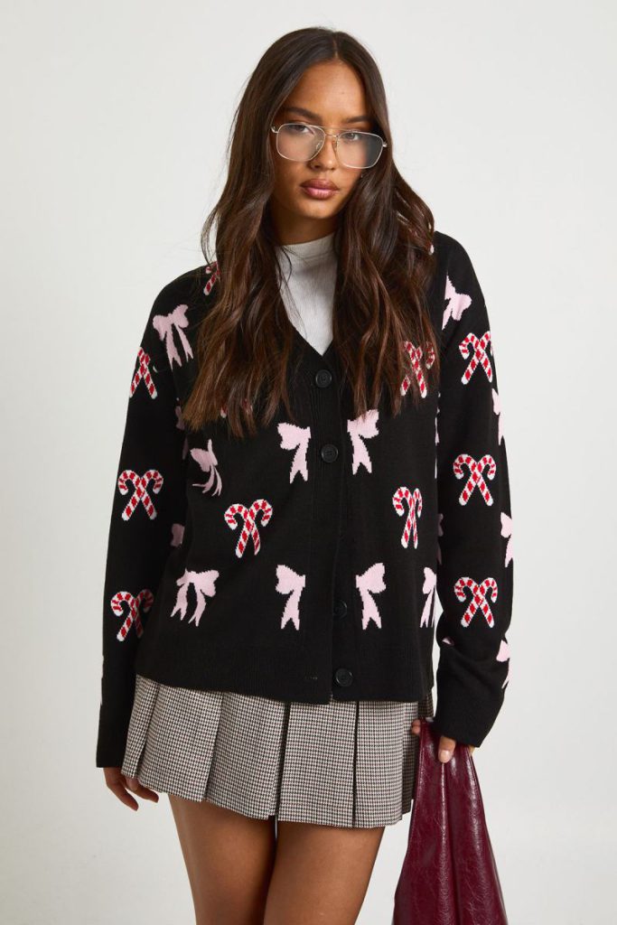 Candy Cane Bow Christmas Cardigan from Boohoo
