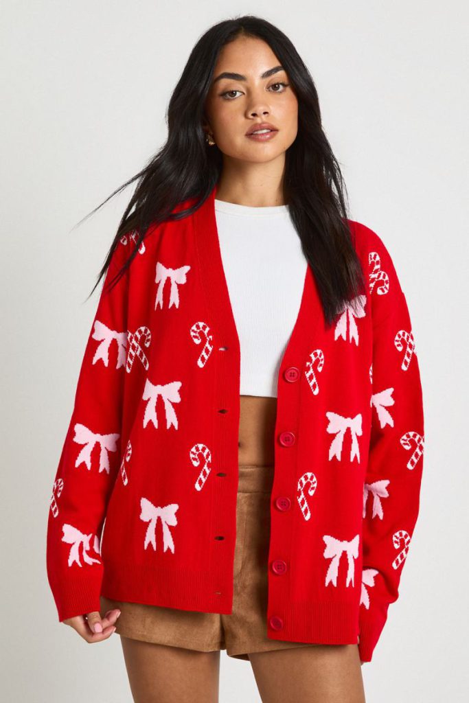 Candy Cane Bow Christmas Cardigan from Debenhams