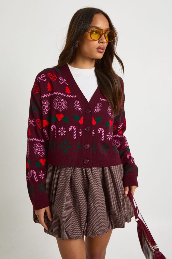 Candy Cane Fairisle Crop Christmas Cardigan from Debenhams