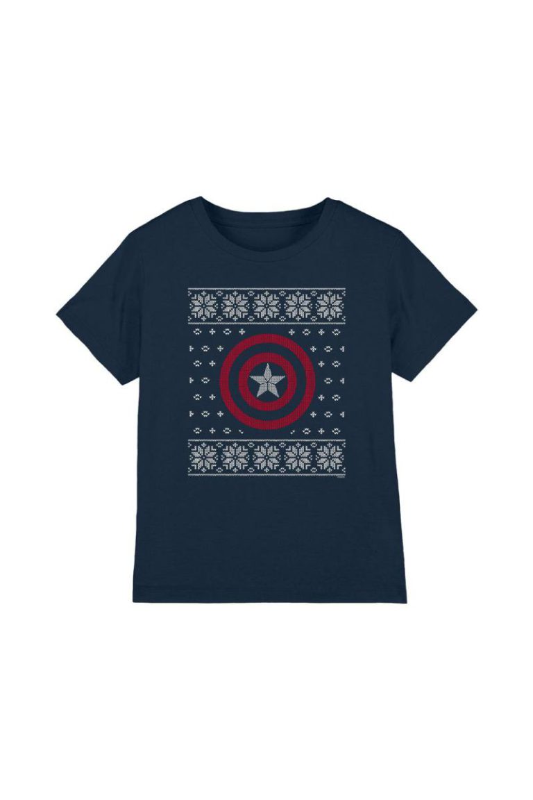 Captain America Shield Christmas Jumper Kids T-Shirt Navy from Debenhams