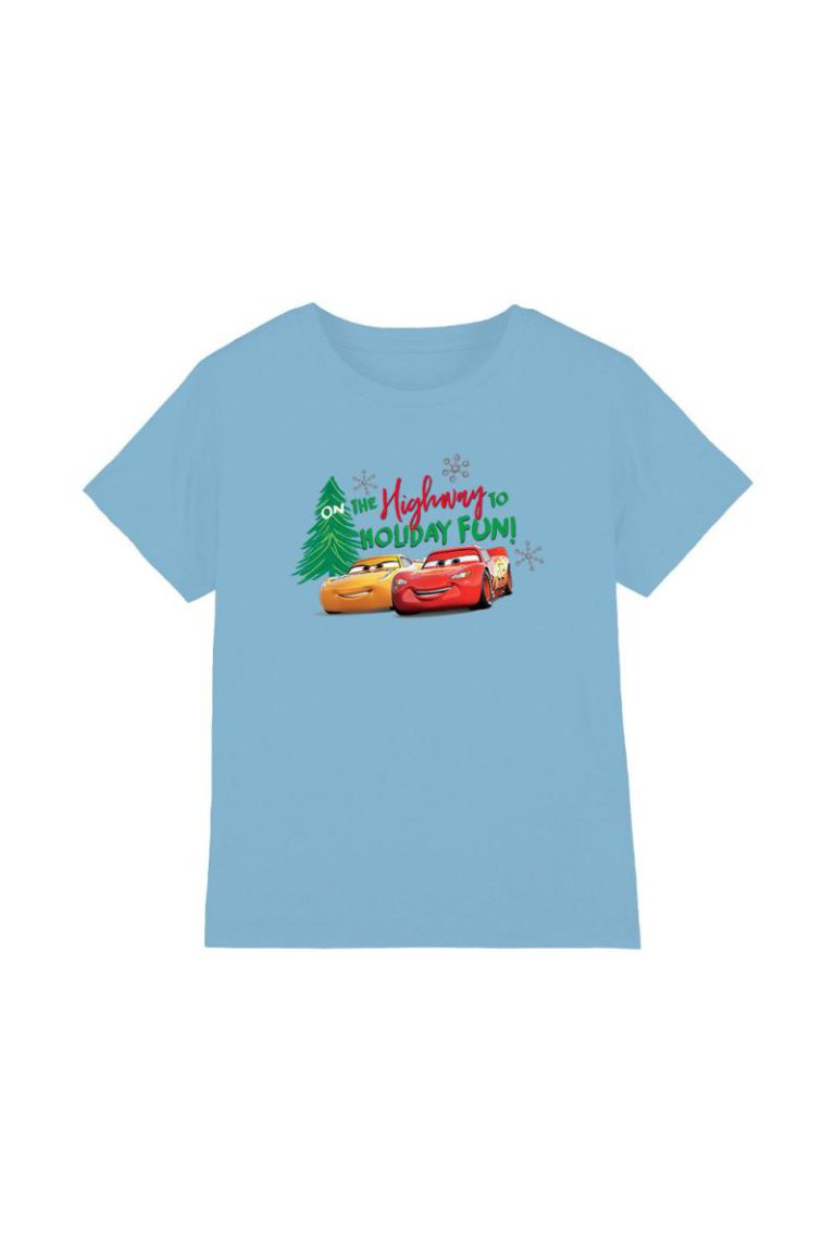 Cars Christmas Highway To Holiday Fun Lightning Mcqueen Kids T-Shirt Light Blue from Debenhams