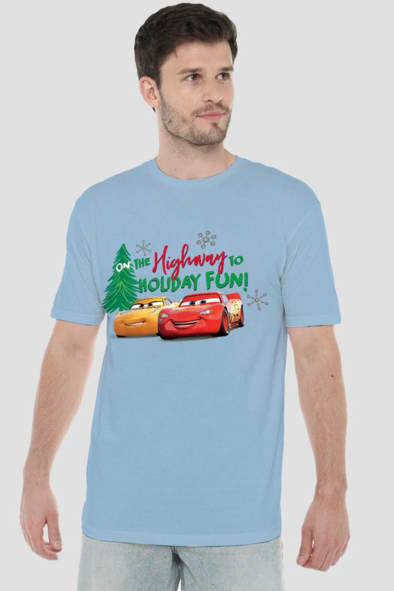 Cars Christmas Highway To Holiday Fun Lightning Mcqueen Mens T-Shirt Light Blue from Debenhams