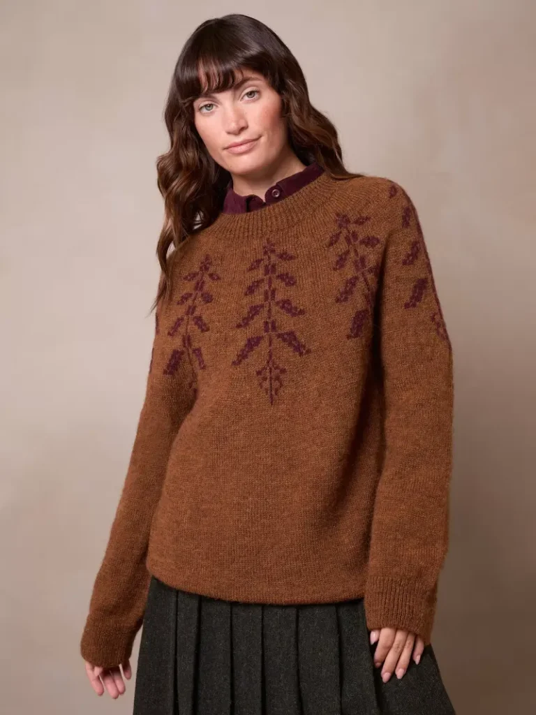 Celtic & Co. British Wool Botanical Fair Isle Jumper, Rust Christmas jumper from John Lewis
