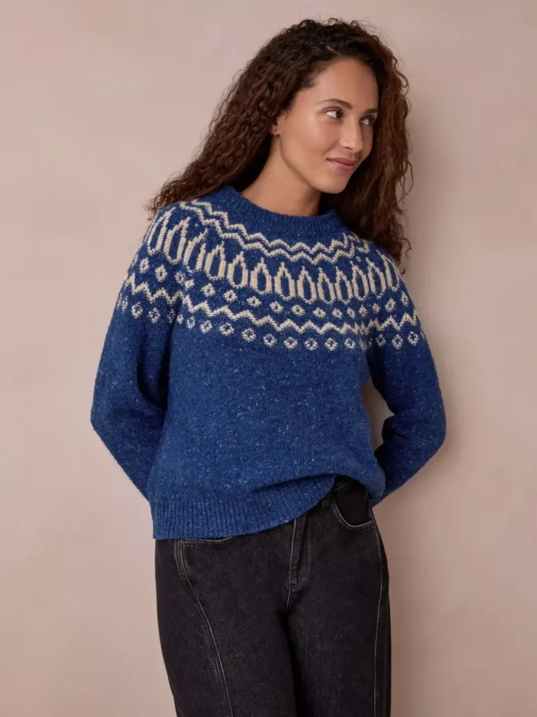Celtic & Co. Donegal Wool Two Tone Fair Isle Jumper, Ocean Christmas jumper from John Lewis